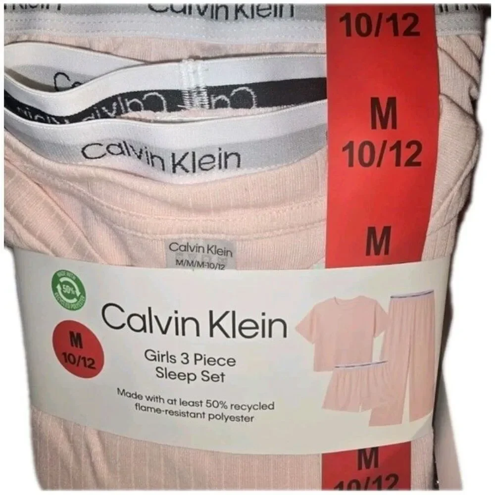3-Piece Genuine CALVIN KLEIN Sleep Set Crystal-Pink size MEDIUM 10-12 Pajamas